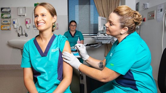 Quarantine, Border Force and healthcare workers all began receiving their first COVID-19 vaccines on Monday.