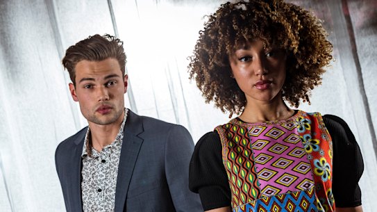 29/08/19 Joy van Geeresstein and Henry Hinge model spring patterns ahead of Melbourne Fashion week. Photograph by Chris Hopkins