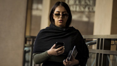 Jasmine Vella-Arpaci leaves the Melbourne Magistrates Court. 