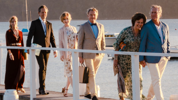 From left: Heather Mitchell, Richard E. Grant, Jacqueline McKenzie, Sam Neil, Greta Scacchi and Bryan Brown in Palm Beach. 