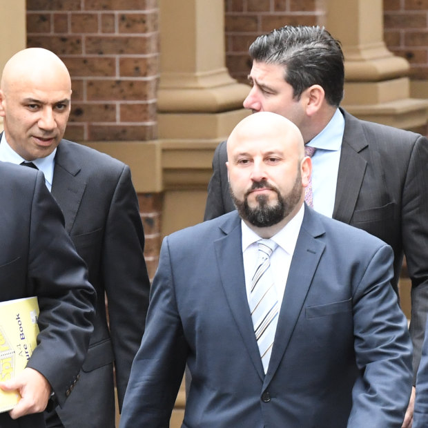 Nick Di Girolamo (far left) acted for Moses Obeid (back, left), Eddie Obeid junior (centre), Paul Obeid (right) and father Eddie Obeid (not pictured) in their failed lawsuit against ICAC in 2016.