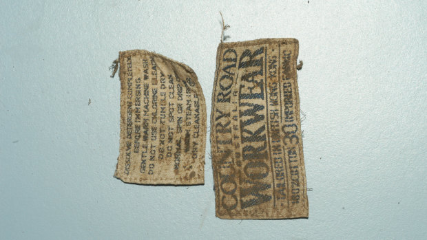 Labels found on the clothing of remains at Ferny Creek.
