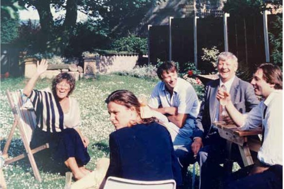 Wood (centre) relaxing at the family home with her mum and dad, Elsie and Geoff, and her brothers David (left) and Geoff (right), in 1985.