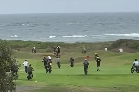 Reports of dozens of young people on e-bikes brought police to a golf course on Sydney’s northern beaches on January 16.