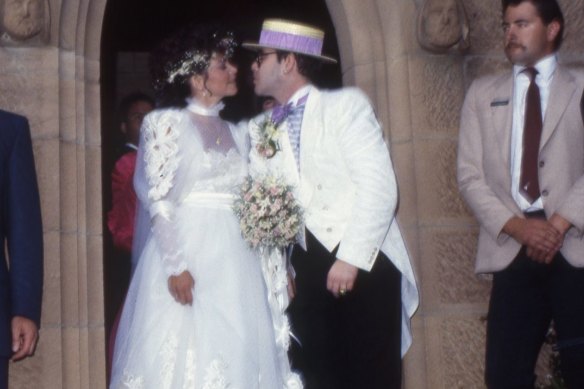 Elton John and Renate Blauel marry at St Mark’s in Sydney.