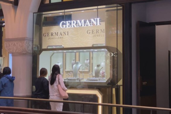 There are two Germani Jewellery stores on George Street, one in the Queen Victoria Building and one attached to the Hilton Hotel’s foyer, which was “robbed”.