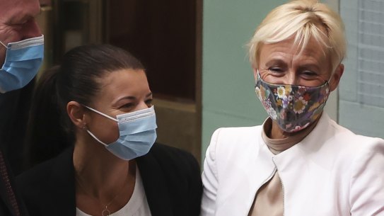 Liberal MPs Trent Zimmerman, Dr Fiona Martin, Dr Katie Allen and Bridget Archer, in parliament. They were among a group of moderates who pushed for change, including better protections for transgender students.
