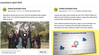 Clive Palmer’s advertising spend on Meta in April.