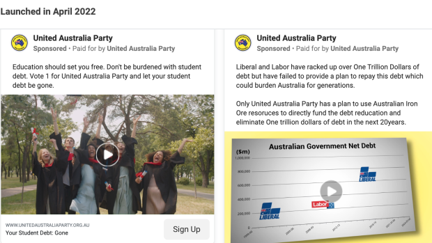 Clive Palmer’s advertising spend on Meta in April.