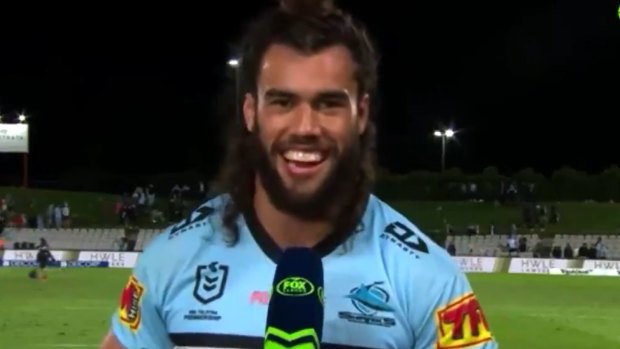 Toby Rudolf during his Fox Sports cross. He has been warned by the NRL for the contents of the interview.
