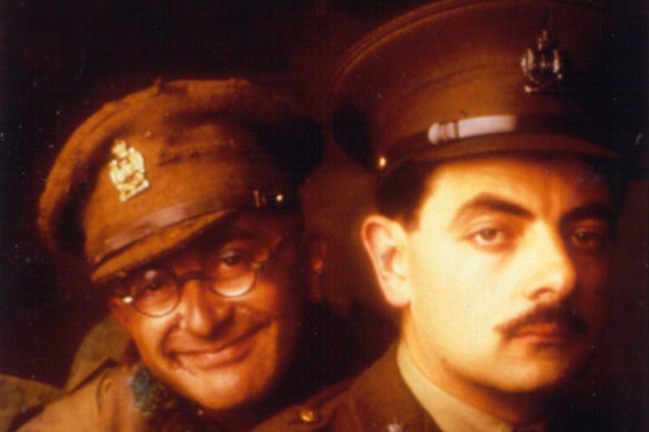 Tony Robinson as Baldrick (left) with Rowan Atkinson in Blackadder.