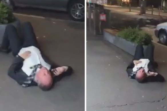 An image from video footage of Barnaby Joyce on the footpath in Braddon, Canberra on Wednesday.