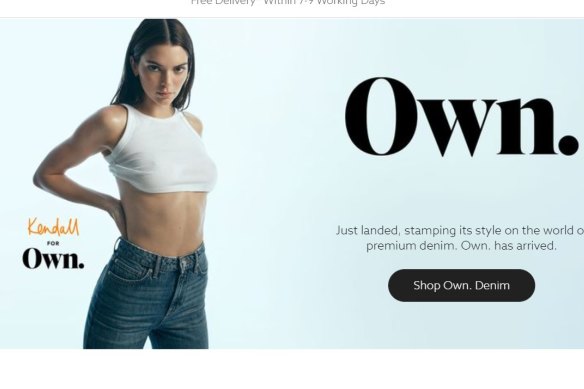 Kendall Jenner on the Next homepage.