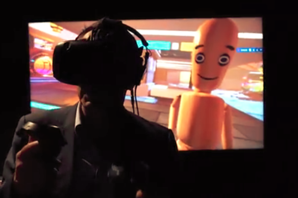 Virtual reality interview between London-based video artist Shaun Gladwell, with a wooden puppet as an avatar, and reporter Garry Maddox in Sydney. 