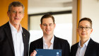 Microba Life Sciences chairman Ian Frazer, CEO Luke Reid and co-founder Gene Tyson at the listing ceremony in April.