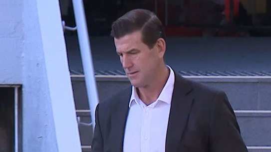 Ben Roberts-Smith leaves the offices of a bankruptcy lawyer on Thursday morning.