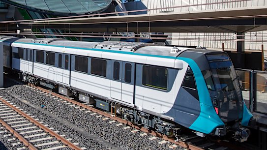 A driverless metro train at the new Tallawong Station in Sydney's north west.