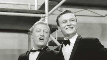 Graham Kennedy and Bert Newton on the set of In Melbourne Tonight, October 1964.