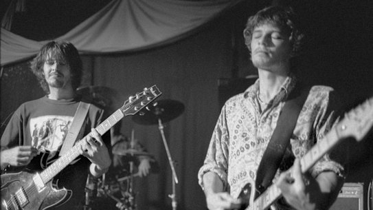 Bernard Fanning and Darren Middleton during a Powderfinger gig at The Zoo in 1995.