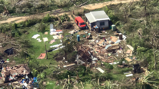 Damage caused by tropical cyclone Harold on Espiritu Santo Island, Vanuatu.