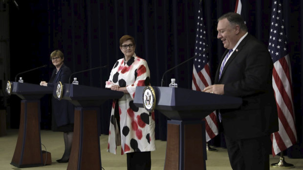 Defence Minister Linda Reynolds, Foreign Minister Marise Payne and US Secretary of State Mike Pompeo 