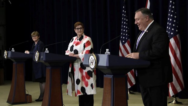 Defence Minister Linda Reynolds, Foreign Minister Marise Payne and US Secretary of State Mike Pompeo 