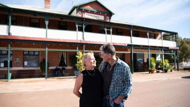 Carolyn Used, 53, and Laurie McKay, 60, moved to Nungarin three years ago to take over the Woolshed Hotel. 