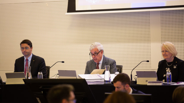 Disability Royal Commission Commissioners (L-R) Alastair McEwin AM, Ronald Sackville AO QC and Roslyn Atkinson AO. 