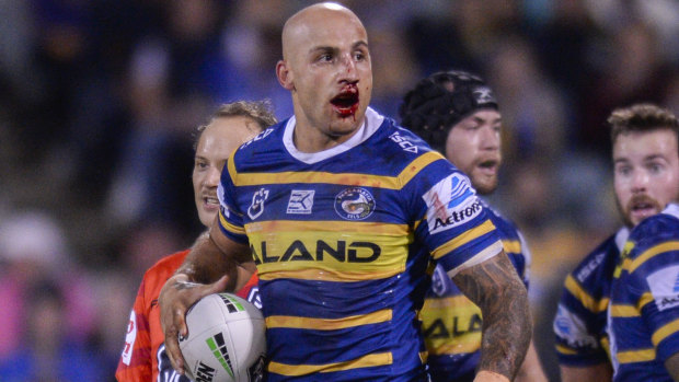 Blake Ferguson copped a bloody nose before leaving the field with suspected broken ribs. 