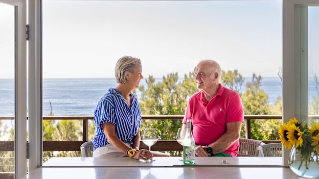 Rick and Sarah (Sas) Stein with their ocean view from Bannisters at Mollymook.