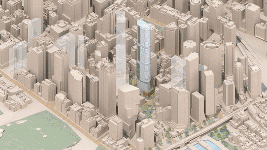 A mock-up of the proposed towers. It is a concept drawing, not an artist’s impression of the actual design.