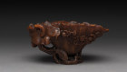 A Chinese rhino horn ‘lotus leaf’ libation cup, early Qing Dynasty, 17th-18th century, estimated at $200,000 to $300,000, benign sold at Artvisory’s Fine Chinese and Asian Arts auction on Sunday 15 August, in Melbourne. 
