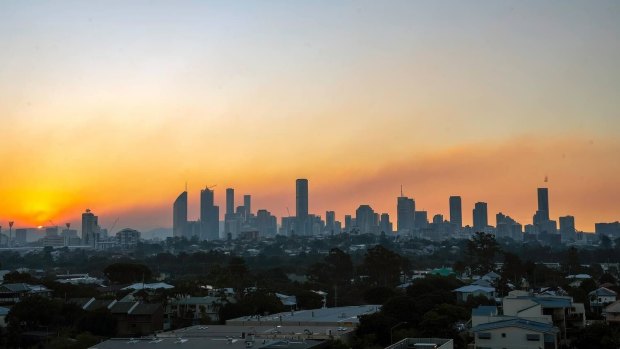 Smoke over Brisbane city in a week when authorities conducted hazard reduction burns.