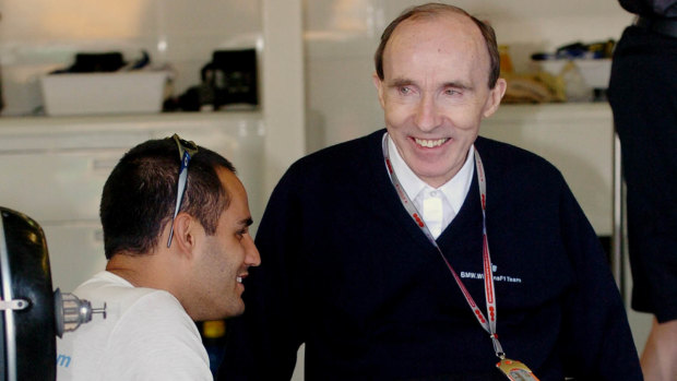 Sir Frank Williams with driver Juan Pablo Montoya in 2004.