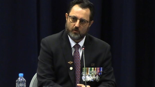 Veteran Simon Marshall speaking at the royal commission hearing in Brisbane on Wednesday.