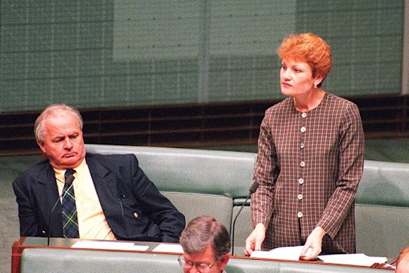 Pauline Hanson during 
question time in the House of Representatives, 1996.