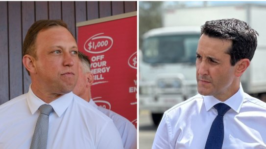 Labor leader Steven Miles and Liberal National Party leader David Crisafulli on the first day of the 2024 Queensland election campaign