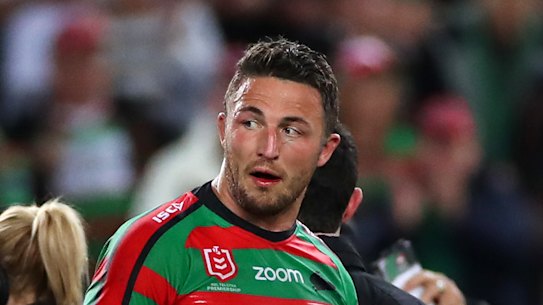 Come hair, kid ... Sam Burgess and Roosters rookie Sam Burgess exchange words.