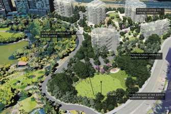 Plans for Roma Street Parklands show four new housing blocks plus two extra hectares of green space.