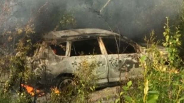 The burnt-out Toyota driven by 19-year-old Kam McLeod and 18-year-old Bryer Schmegelsky.