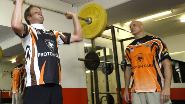 Luke Borregine (right) has been a trainer for Wests Tigers in the National Rugby League as well as a national weightlifting coach. This file picture shows Ben Reynolds (left) in training.