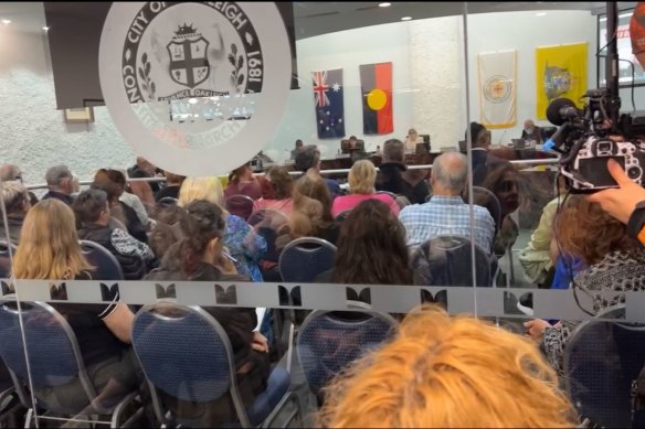 Inside the Monash Council meeting public gallery.