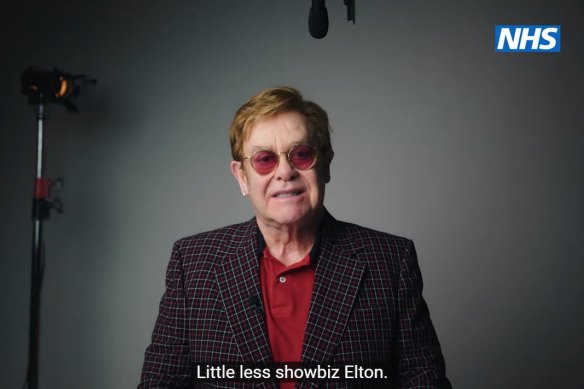 Elton John stars alongside Michael Caine in an ad for the UK’s National Health Service. 