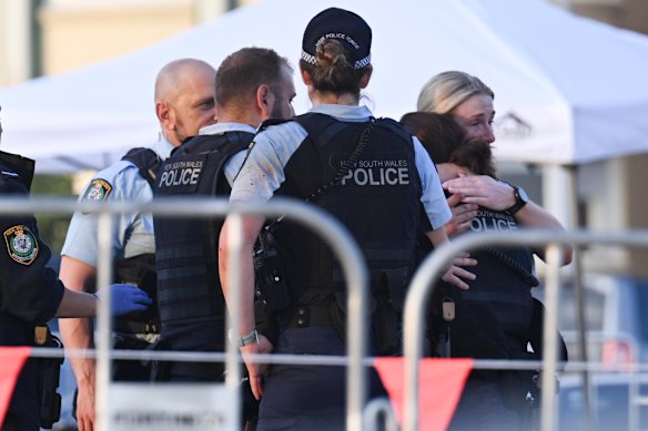 Police at the scene of the shooting.