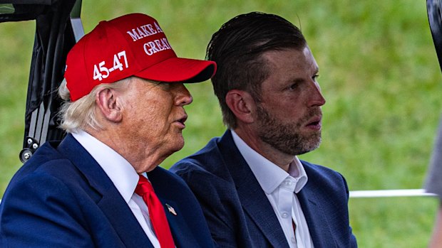 President Donald Trump and his son Eric go golfing in Florida as markets tank.