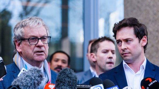 Journalists  Chris Masters and Nick McKenzie address the media after Roberts-Smith lost his defamation case on June 1.