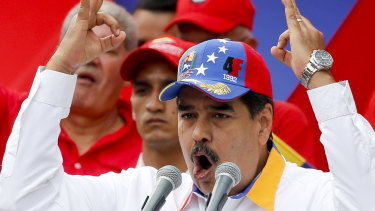 Venezuela's President Nicolas Maduro speaks during an anti-US "anti-imperialist rally" for peace in Caracas in March.