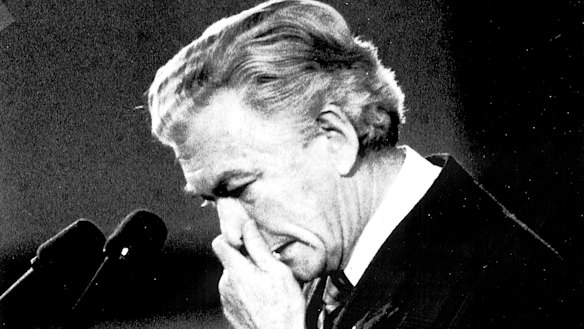 Prime Minister Bob Hawke crying at a Chinese Memorial at Parliament House 9.6.89 at the height of the Chinese Democracy Movement following the events at Tiananmen