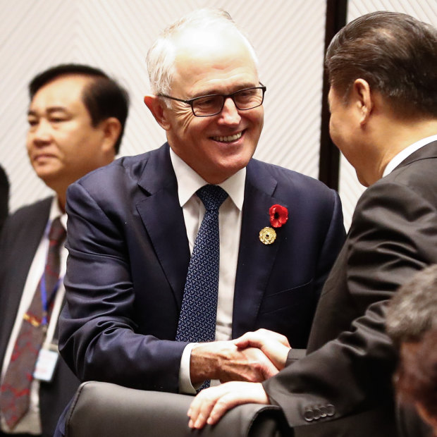 Malcolm Turnbull speaks with Xi Jinping at an APEC summit in 2017.  