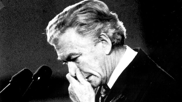 Prime Minister Bob Hawke crying at a Chinese Memorial at Parliament House 9.6.89 at the height of the Chinese Democracy Movement following the events at Tiananmen